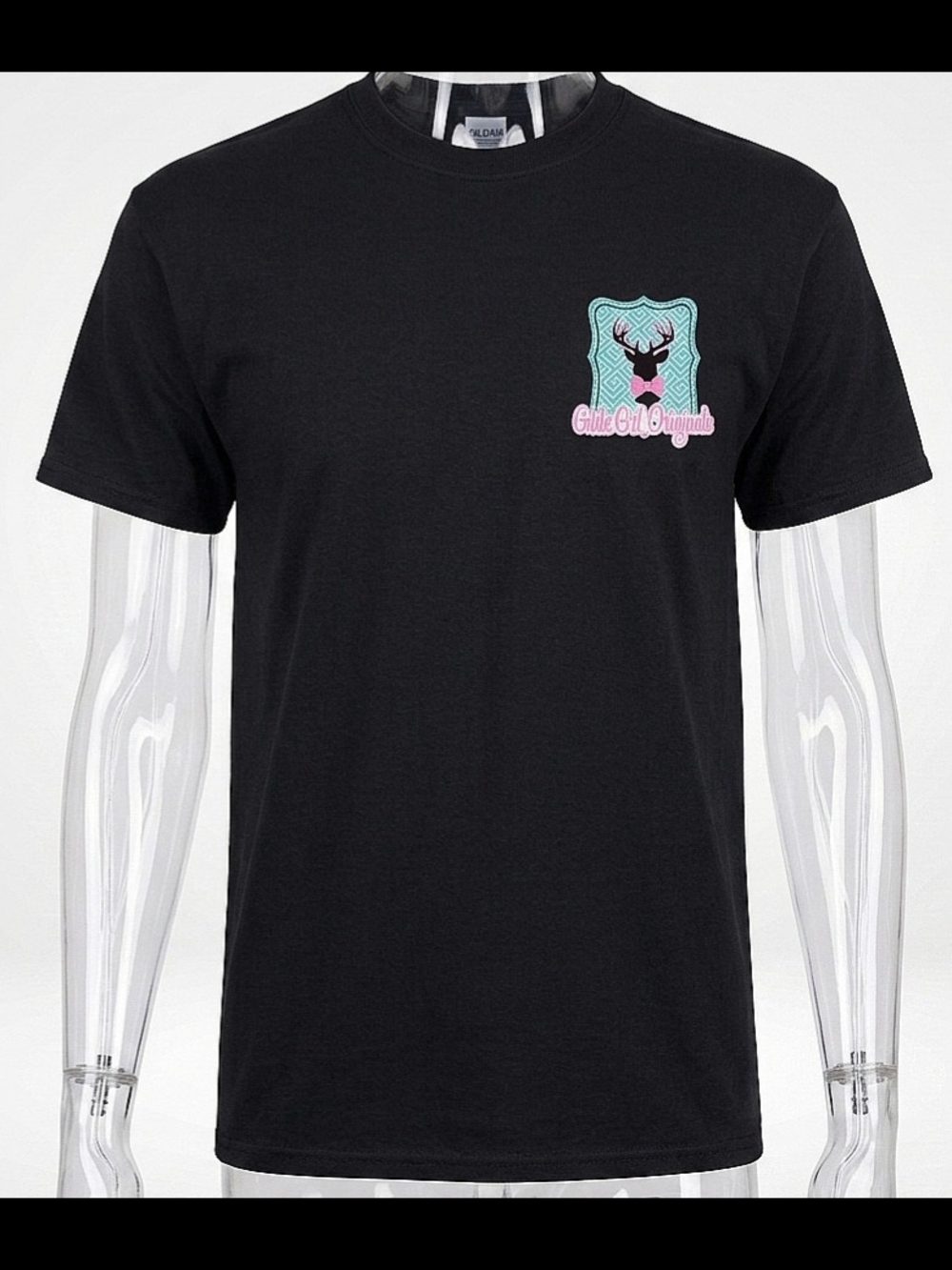 Girlie Girl Black Short Sleeve Tee with Turquoise and Pink Chest Graphic